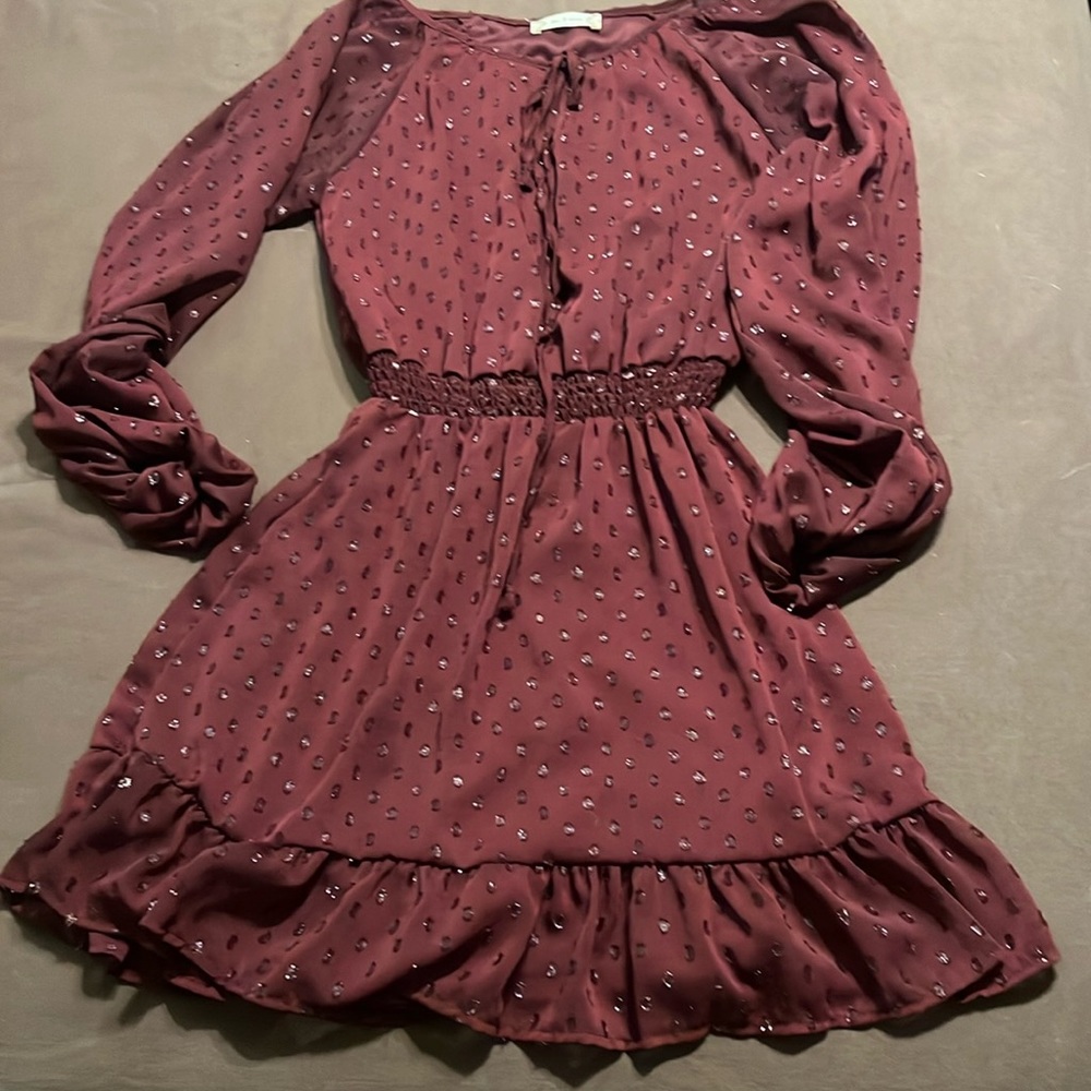 Alter’d State burgundy lined dress long sleeve gathered waist and wrist
